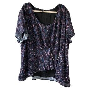 REBEL WILSON X ANGELS Womens Plus Size 3X Multicolor Print Asymmetrical Blouse